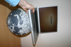 Sam's laptop on a model of the moon